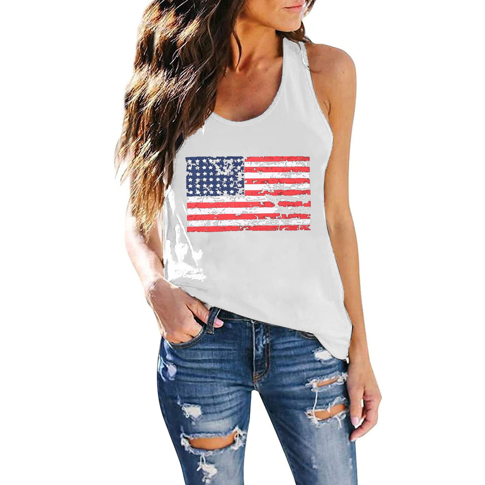 Women's USA Flag Tank Top – Patriotic Racerback Sleeveless Shirt For 4th Of July & Summer (S-XL)
