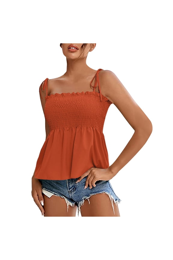 Baby Doll Tank Tops for Women, Shirred Tops for Women, Peplum Tops for Women, Going Out Tops for Women, Camisole Tops for Women, Coffee XXL