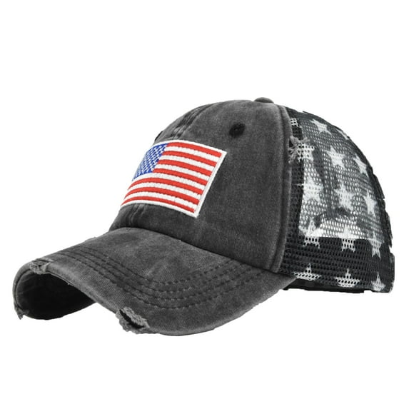 Uooqdmx Baseball Cap, American Flag Hat, Patriotic Hats for Men, Women Men Sun Hat Star Embroidery Cotton Baseball Cap Trucker Hat, Graphic Hats, Black 2 One Size