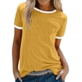 thumbnail image 1 of Uooqdmx Basic Tees for Women, Womens T Shirts Loose Fit, Cotton Shirts for Women, Crew Neck Tops Contrast Binding T Shirt Summer Tee, Women Plain Tshirt, Yellow S, 1 of 7