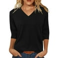 thumbnail image 1 of Uooqdmx Basic Tees for Women, 3/4 Length Sleeve Womens Tops, Womens Summer Tops, Plain T Shirts for Women, Tunic Tops, Black M, 1 of 5