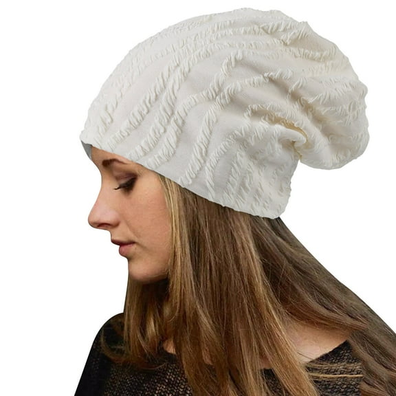 Uooqdmx Beanie for Women, Slouchy Beanie for Women, Knit Beanie, Stretchy Comfortable Loose Adult Beanie, Skull Cap, White 1 One Size