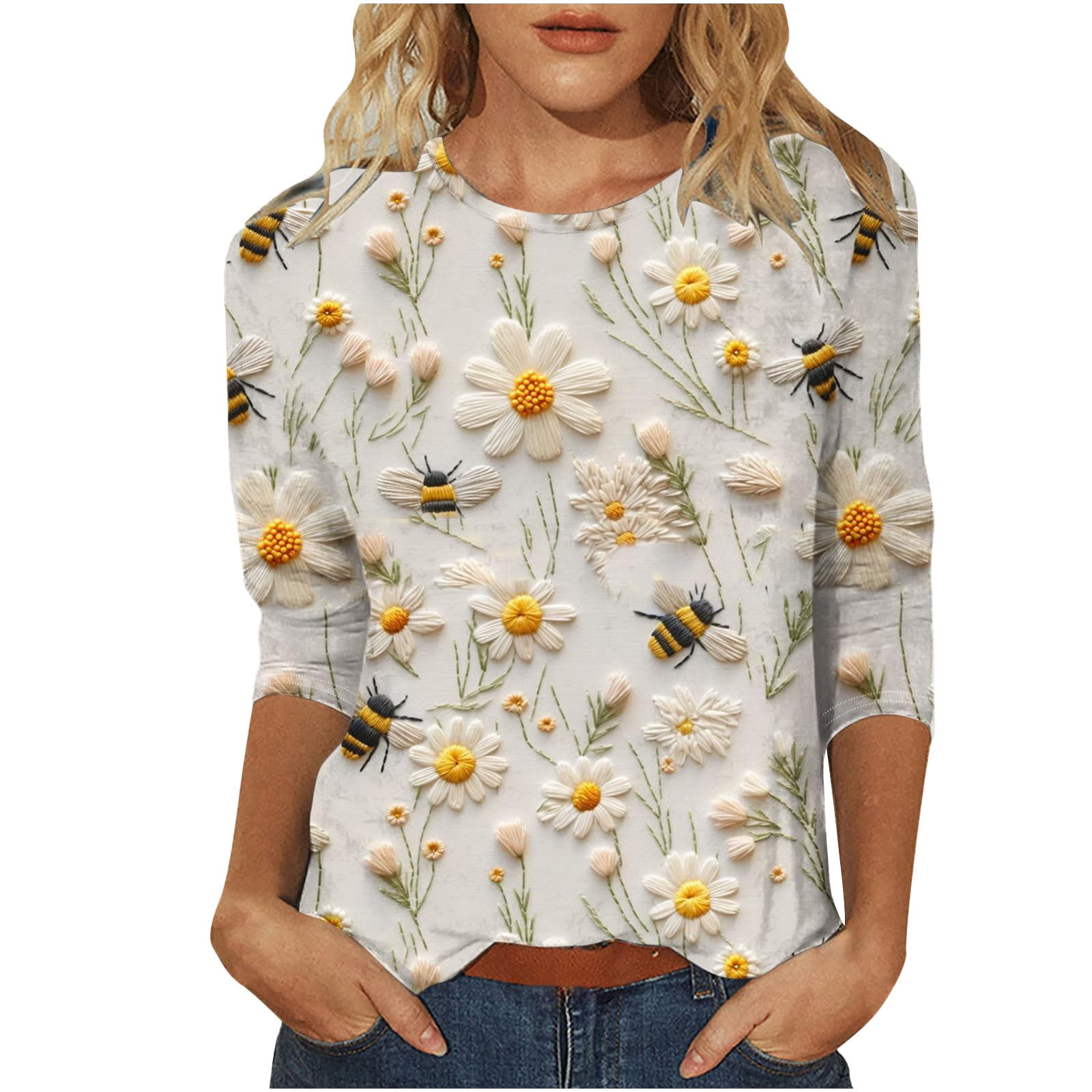 Clearance!Uooqdmx Bee Festival Shirts, Graphic Tees for Women, Spring Tops for Women 2025