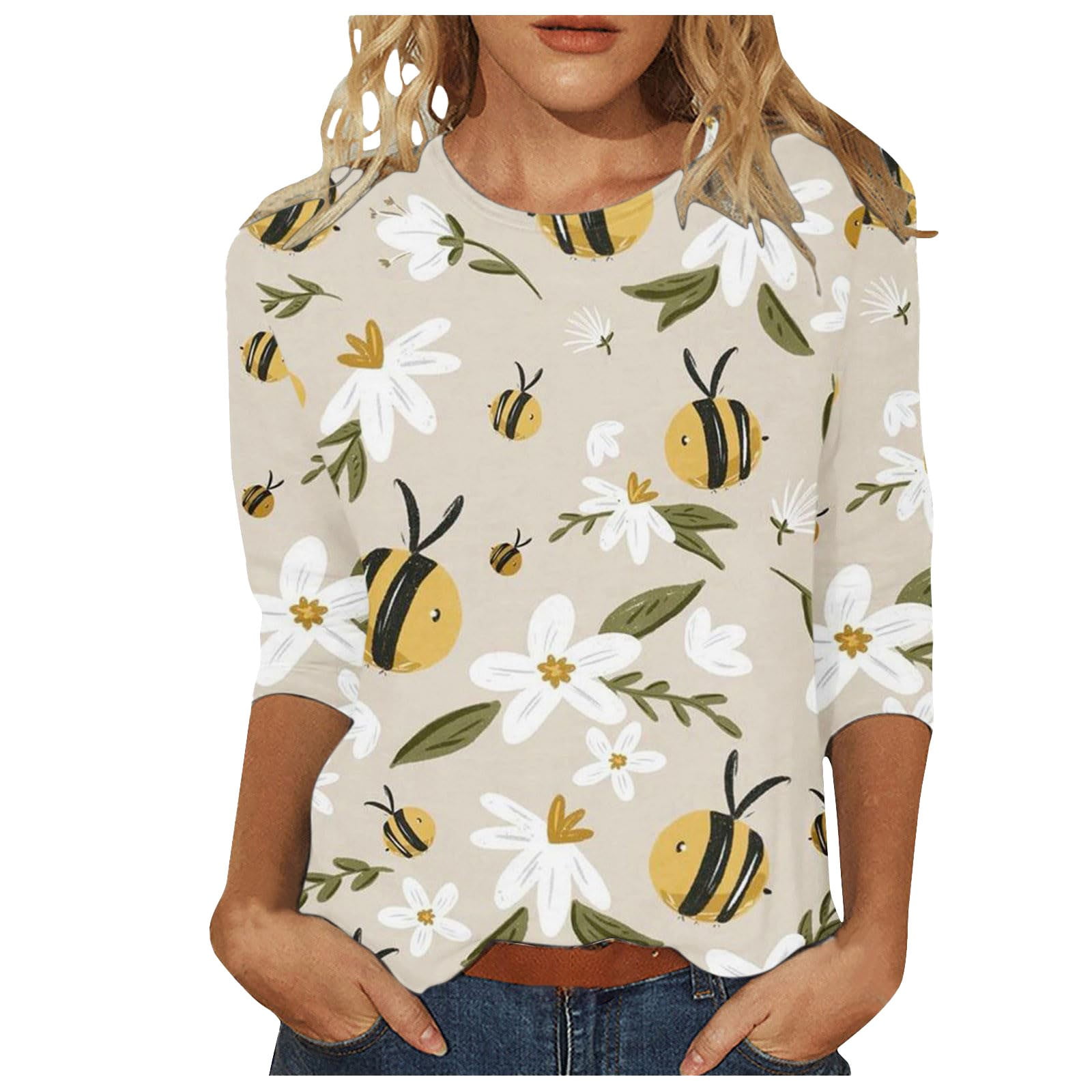 Clearance!Uooqdmx Bee Festival Shirts, Graphic Tees for Women, Spring Tops for Women 2025