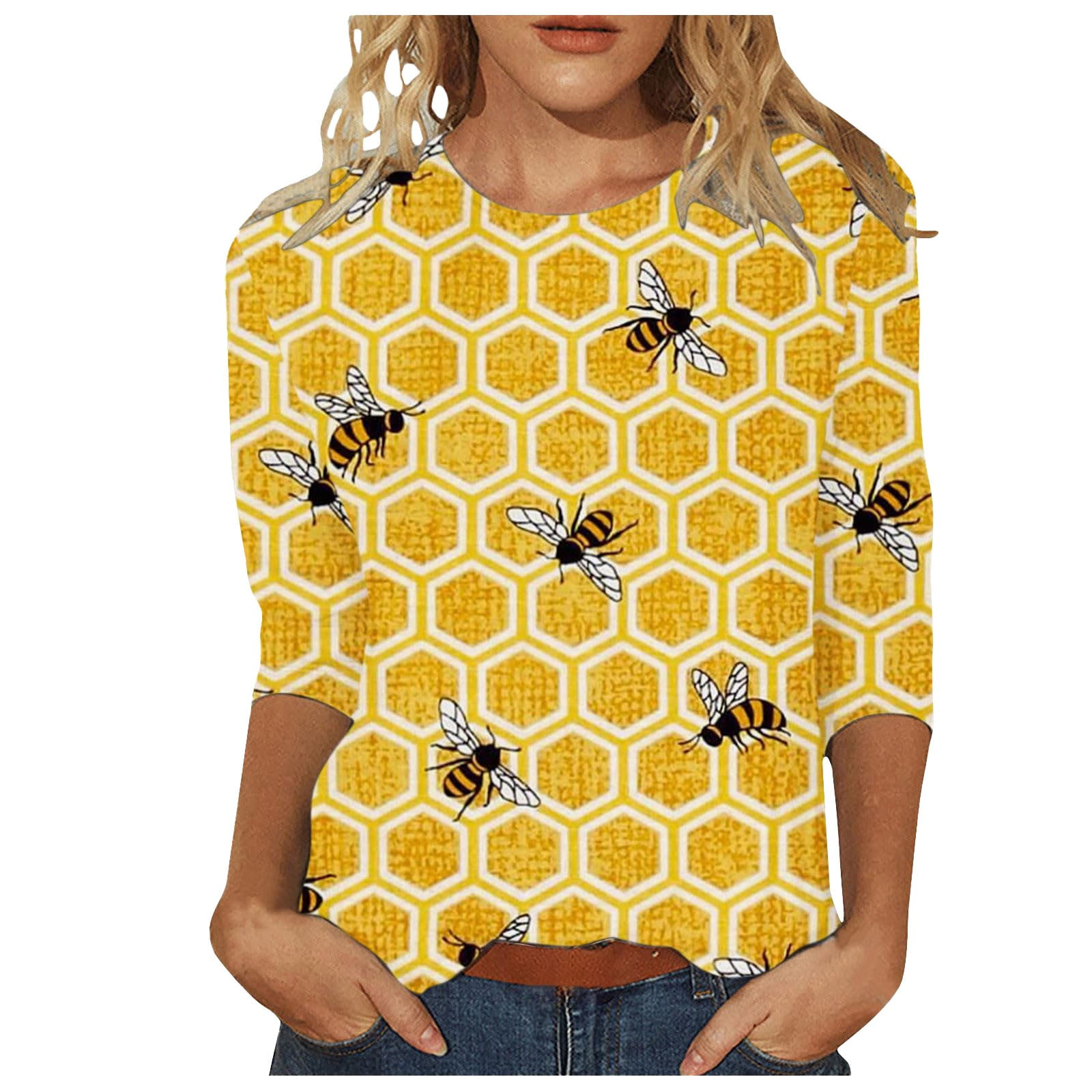 Clearance!Uooqdmx Bee Festival Shirts, Graphic Tees for Women, Spring Tops for Women 2025