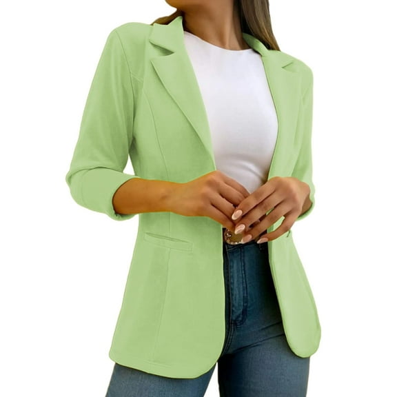 Uooqdmx Blazers for Women Suits Autumn and Winter Solid Color Simple Long Sleeve Suit Collar Coat Blazers for Women Business Casual Green XL