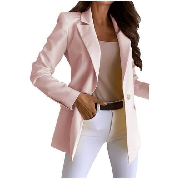 Uooqdmx Blazers for Women Suits Casual Solid Single Button Lapel Long Sleeve Slim Suit Temperament Coat for Ladies Blazers for Women Business Casual Pink M