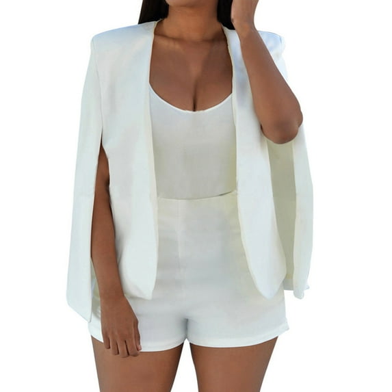 Uooqdmx Blazers for Women Suits Loose Short Cloak Coat Solid Cape Sleeve Cardigan Jacket Trench Outwear Blazers for Women Business Casual White XL