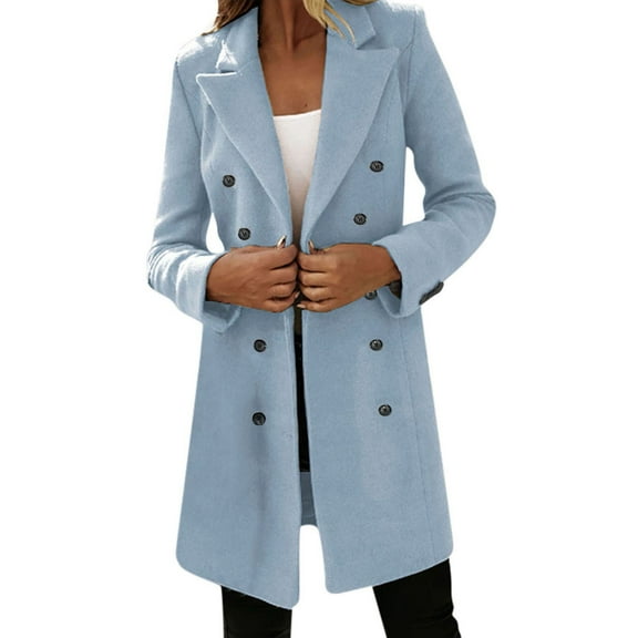 Uooqdmx Blazers for Women Suits Woman Artificial Wool Elegant Blend Coat Slim Female Long Coat Outerwear Jacket Blazers for Women Business Casual Blue XL