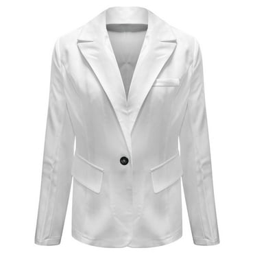 Clearance!Uooqdmx Blazers for Women Suits Casual Front Long Sleeve Lapel Collar Button Work Business Jacket Blazers for Women Business Casual White L