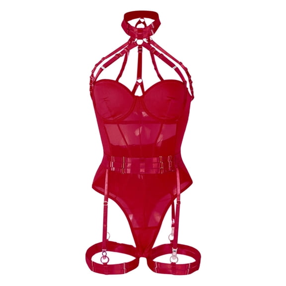 Uooqdmx Bodysuits for Women Clothing Lace Woman Bodysuit Jumpsuit Ladies Tops Fashionable Bridal Hot Set Corset Red L