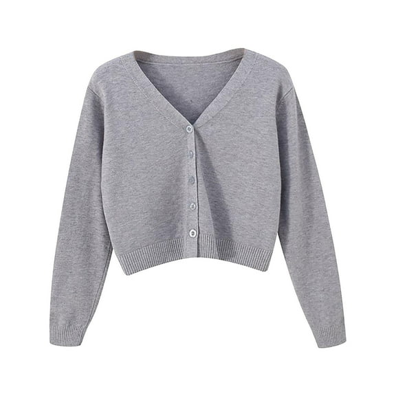 Uooqdmx Cardigan Sweaters for Women Cropped Cardigan V Neck Cardigan Sweater Plus Jacket Solid Color Knitted Sweater Cardigan Sweaters for Women Lightweight Gray XL