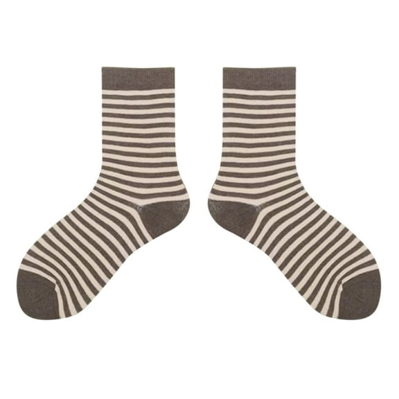 Uooqdmx Crew Socks for Women, Striped Socks, Cozy Socks, Stripe Lightweight Cotton Athletic Socks, Cute Socks, Brown One Size