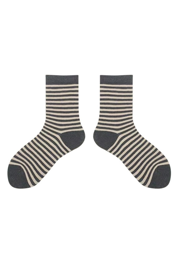 Crew Socks for Women, Striped Socks, Cozy Socks, Stripe Lightweight Cotton Athletic Socks, Cute Socks, Gray One Size