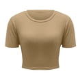 thumbnail image 1 of Uooqdmx Crop Tops for Women, Short Sleeve Shirts for Women, Women Plain Tshirt, Going Out Crop Tops Crew Neck Casual Basic Tight Tees Shirt, Fitted Shirts for Women, Khaki XXL, 1 of 5