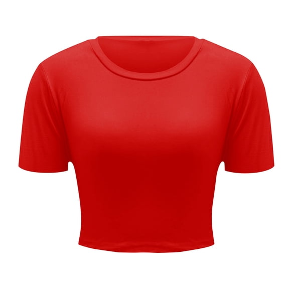 Uooqdmx Crop Tops for Women, Short Sleeve Shirts for Women, Women Plain Tshirt, Going Out Crop Tops Crew Neck Casual Basic Tight Tees Shirt, Fitted Shirts for Women, Red M