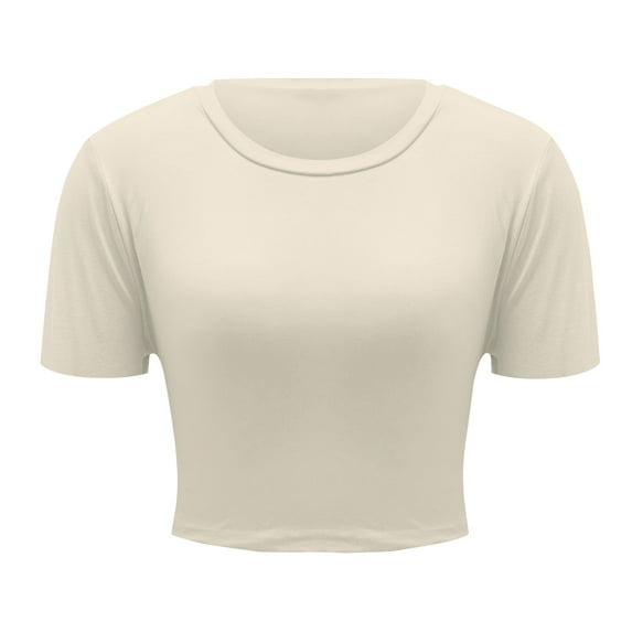 Uooqdmx Crop Tops for Women, Short Sleeve Shirts for Women, Women Plain Tshirt, Going Out Crop Tops Crew Neck Casual Basic Tight Tees Shirt, Fitted Shirts for Women, Beige L