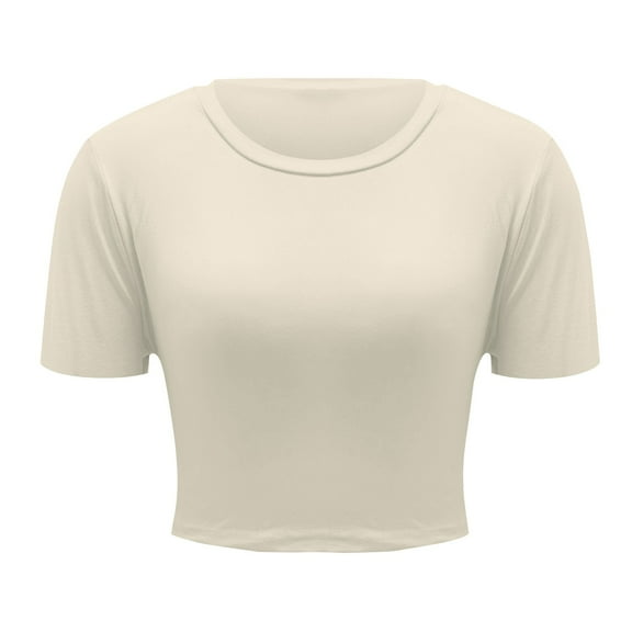 Uooqdmx Crop Tops for Women, Short Sleeve Shirts for Women, Women Plain Tshirt, Going Out Crop Tops Crew Neck Casual Basic Tight Tees Shirt, Fitted Shirts for Women, Beige L