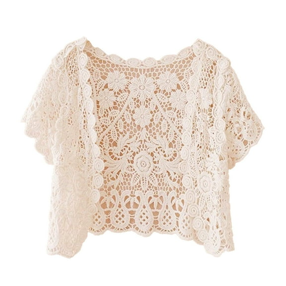 Uooqdmx Cropped Summer Cardigan, Lace Cardigan, Cropped Crochet Cardigan, Cotton Shrug, Lightweight Cardigans for Women, Beige A