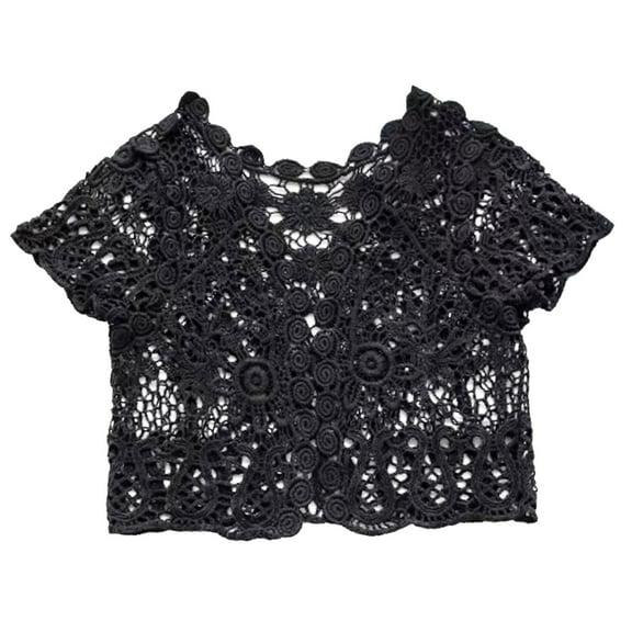 Uooqdmx Cropped Summer Cardigan, Lace Cardigan, Cropped Crochet Cardigan, Cotton Shrug, Lightweight Cardigans for Women, Black A