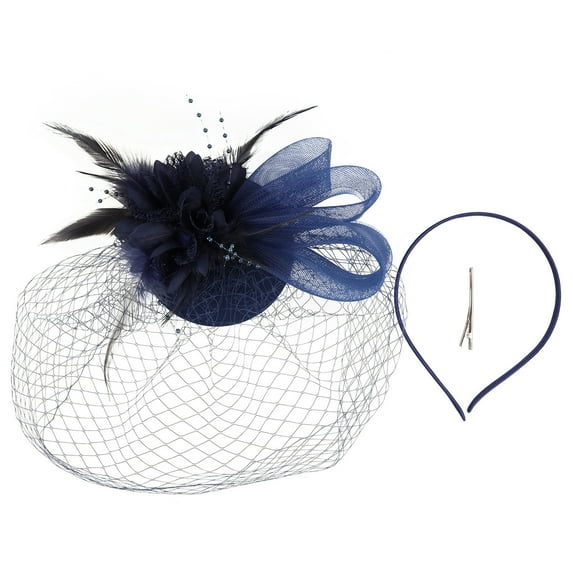Uooqdmx Fascinators Hats for Women, Tea Party Hats for Women, Feather Headpiece, European Vintage Vening Banquet Feather Flower Hair Ornament Hat, Vintage Hats for Women, Navy One Size