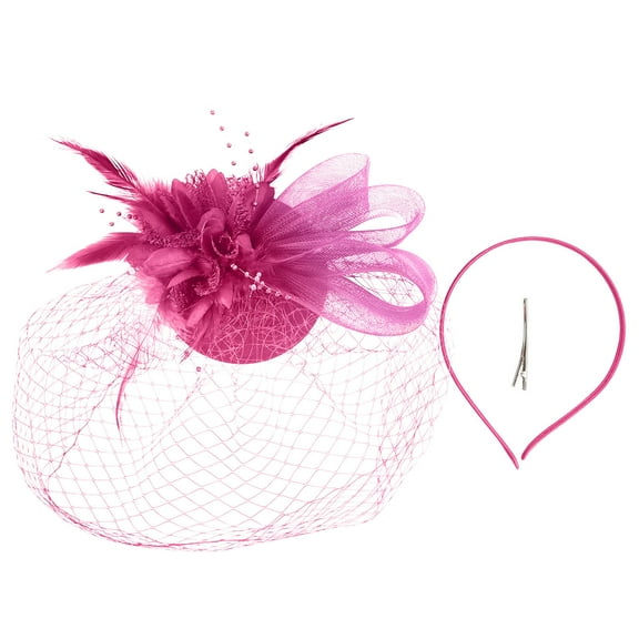 Uooqdmx Fascinators Hats for Women, Tea Party Hats for Women, Feather Headpiece, European Vintage Vening Banquet Feather Flower Hair Ornament Hat, Vintage Hats for Women, Hot Pink One Size