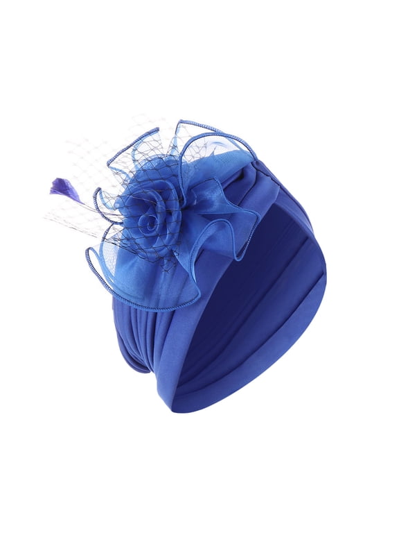 Fascinators Hats for Women, Tea Party Hats for Women, Feather Headpiece, Mesh Ruffle Hat Cap Floral Muslim Wrap Baseball Caps, Fancy Hats for Women Tea Party, Blue One Size