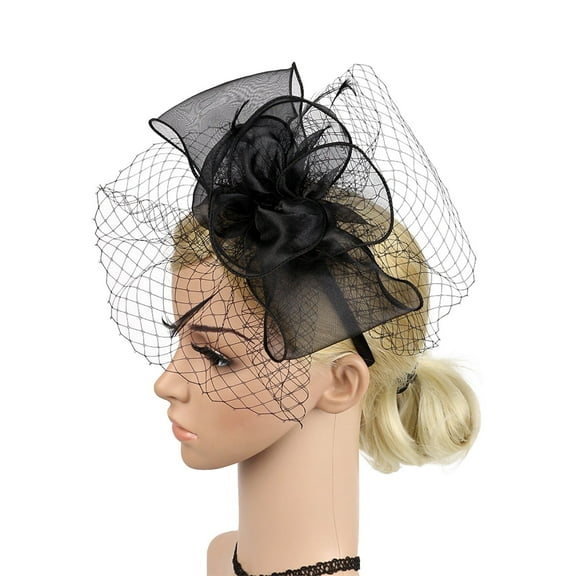 Uooqdmx Fascinators Hats for Women, Tea Party Hats for Women, Hat with Veil for Women, Retro Dinner Headwear Flower Hat Bride Headwear, Vintage Hats for Women, Black One Size
