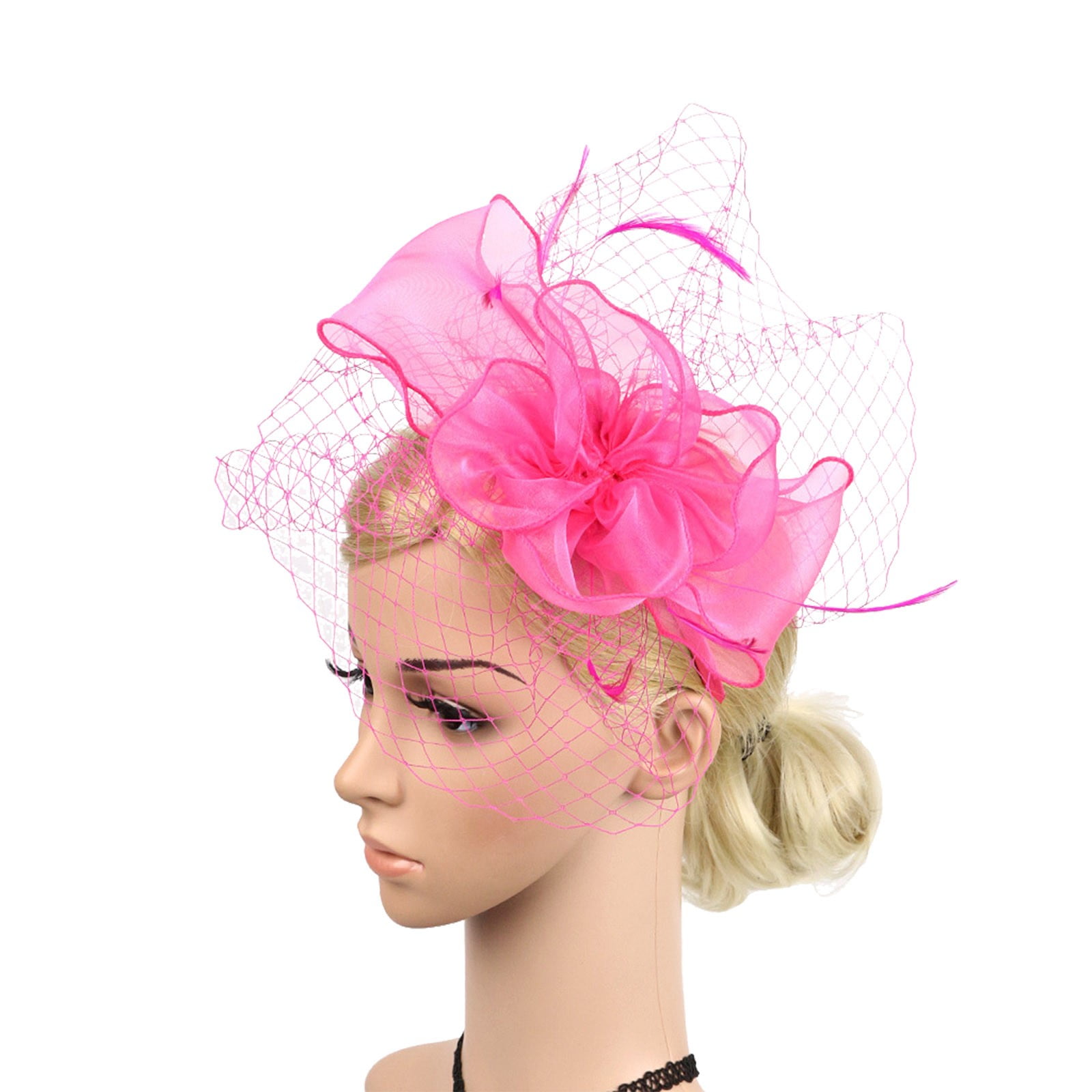 Vintage 2-Tone Pink Bucket Fascinator Hat Pink Wedding Hats for Women - Pale Pink Royal Ascot  main image 3