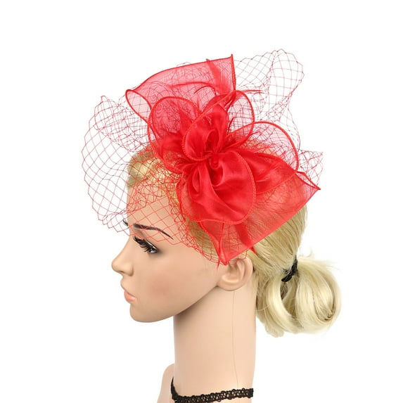 Uooqdmx Fascinators Hats for Women, Tea Party Hats for Women, Hat with Veil for Women, Retro Dinner Headwear Flower Hat Bride Headwear, Vintage Hats for Women, Red One Size