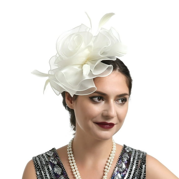 Uooqdmx Fascinators Hats for Women, Fascinators Hats for Women Tea Party, Feather Headpiece, Fancy Hats for Women Tea Party, Beige One Size