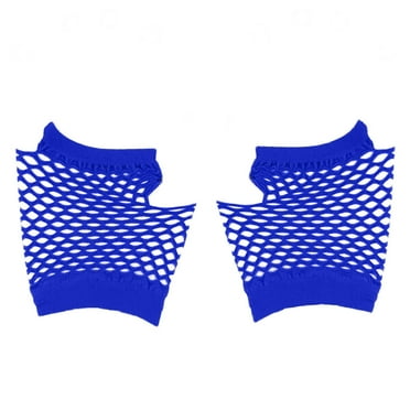 Clearance!Uooqdmx Fingerless Gloves Fishnet Gloves 80s Mesh Gloves Short Wear Girls Ladies Party Night Hen Gloves Mittens Blue One Size