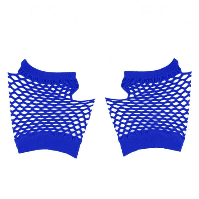 Clearance!Uooqdmx Fingerless Gloves Fishnet Gloves 80s Mesh Gloves Short Wear Girls Ladies Party Night Hen Gloves Mittens Blue One Size