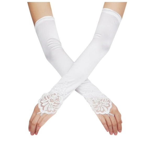 Uooqdmx Fingerless Gloves for Women Length Evening for Women Fingerless Stretchy Long Opera Gloves Party 1920s Red Satin Gloves Winter Gloves White One Size