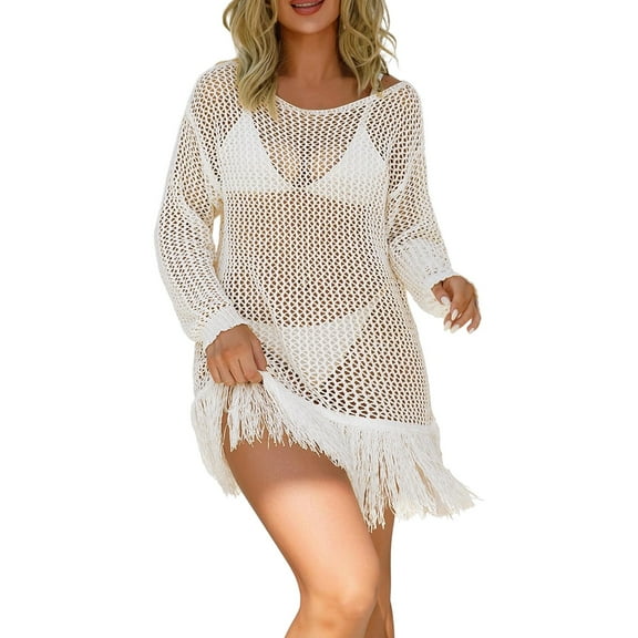 Uooqdmx Fishnet Top, See Through Tops for Women, Mesh Top, Soft Breathable Coverup Hollowed Out Knit Shirt, Knit Tops for Women, White L