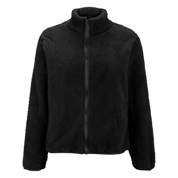 Uooqdmx Fleece Jacket Women, Sherpa Jacket Women, Zip Up Jackets for Women, Fuzzy Winter Warm Zip Up Soft Outerwear, Teddy Jacket Women, Black XXL
