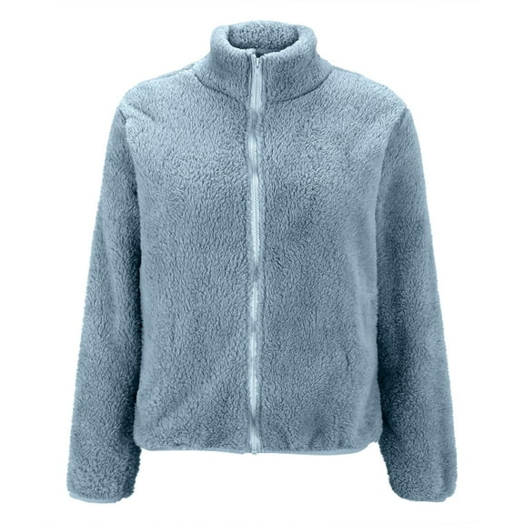Uooqdmx Fleece Jacket Women, Sherpa Jacket Women, Zip Up Jackets for Women, Fuzzy Winter Warm Zip Up Soft Outerwear, Teddy Jacket Women, Light Blue XXL