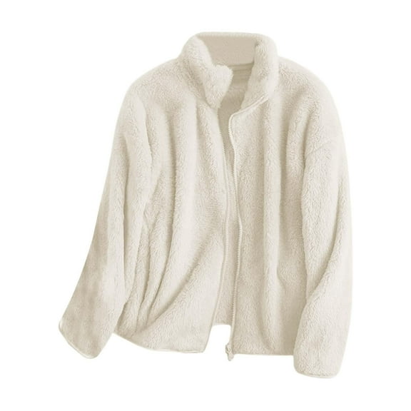 Uooqdmx Fleece Jacket Women, Sherpa Jacket Women, Zip Up Jackets for Women, Fuzzy Winter Warm Zip Up Soft Outerwear, Teddy Jacket Women, White M