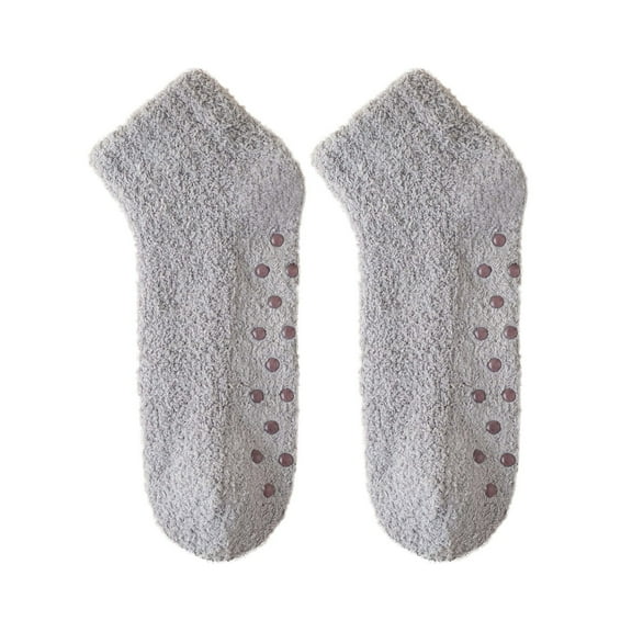 Uooqdmx Fuzzy Socks for Women, Womens Crew Socks, Slipper Socks for Women, Solid Color Coral Velvet Adhesive Socks, Sleep Socks, Gray One Size