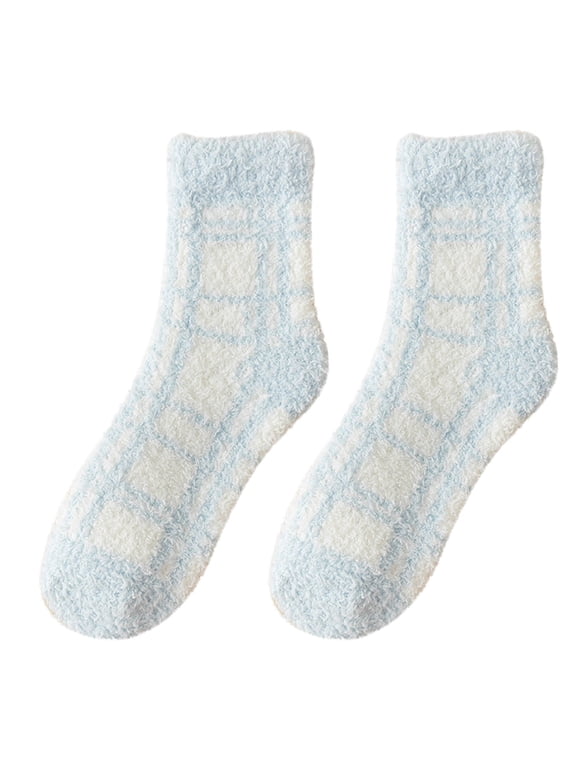 Fuzzy Socks for Women, Crew Socks, Checkered Socks, Plaid Plush Winter Sleeping Socks House Socks, Sleep Socks, C One Size