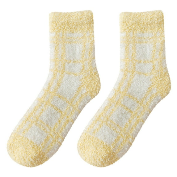 Uooqdmx Fuzzy Socks for Women, Crew Socks, Checkered Socks, Plaid Plush Winter Sleeping Socks House Socks, Sleep Socks, D One Size