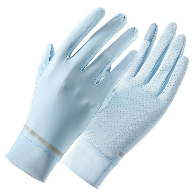 Clearance!Uooqdmx Gloves for Women Gloves for Cold Weather Full Finger Screen Gloves Ice Silk Two Finger Gloves Cycling Gloves Breathable Summer Driving Gloves Winter Gloves Light Blue One Size