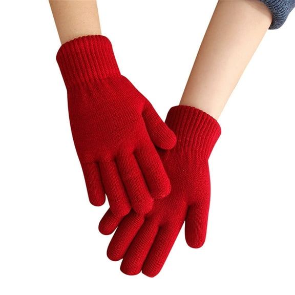 Uooqdmx Gloves for Women Gloves for Cold Weather Women Autumn and Winter Simple Fashion Double Thick Knitted Warm Gloves Winter Gloves Red One Size
