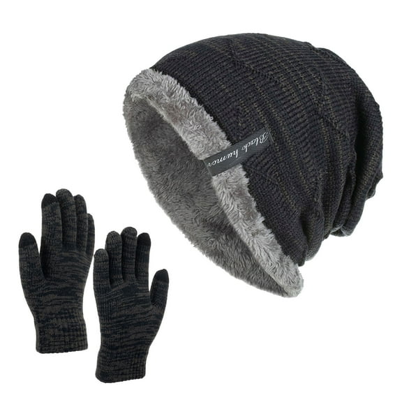 Uooqdmx Gloves and Hat Sets Gloves for Cold Weather Winter Hats Women Men Solid Color Wool Hat Knitted Hat Glove Two Piece Set Navy