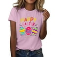 thumbnail image 1 of Uooqdmx Graphic Tees Women, Easter Outfits for Women, Shirts for Women Trendy, Happy Easter Letter Easter Egg Print T Shirt, Oversized Shirts for Women, Pink 2 3XL, 1 of 5