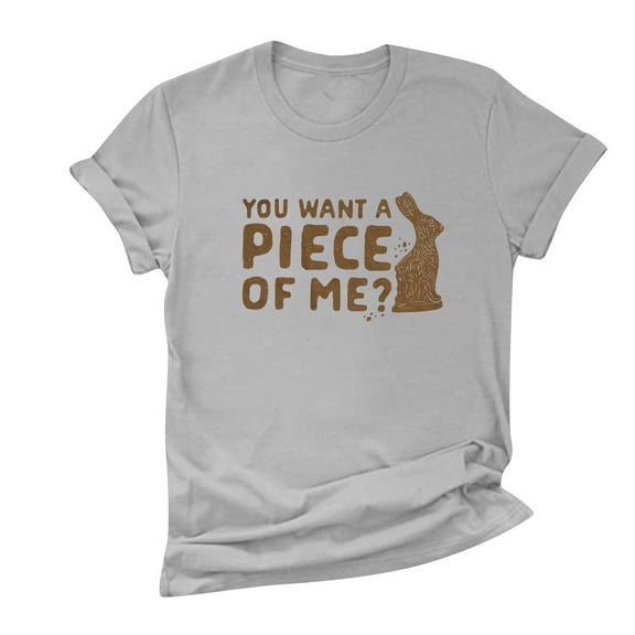 Uooqdmx Graphic Tees Women, Easter Shirts for Women, Crew Neck Shirts, O-neck Bunny Letter Print T-shirt Top Short Sleeve Casual Loose Blouse, Summer Tops, Gray 3XL