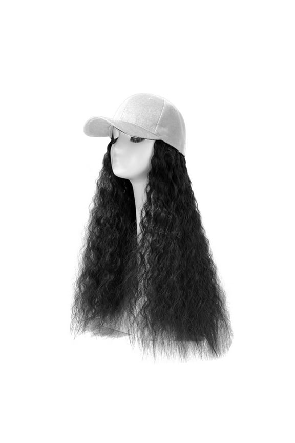 Hat Wig, Hat with Hair Attached for Women, Baseball Cap Wig, Curly Hair Long Hat Wig Hair Adjustable Baseball Attached Cap Hairstyle Wig, Black Wig Cap, D One Size