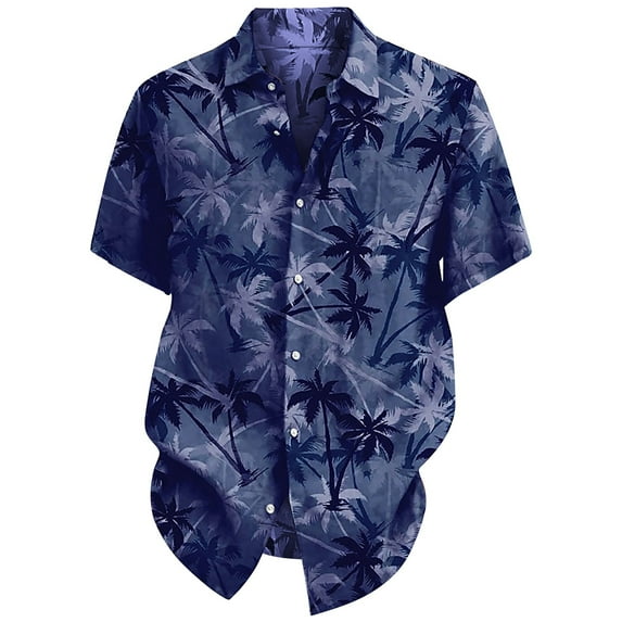 Uooqdmx Hawaiian Shirt for Men Going Out Tops Summer Beach Shirt Casual Short Sleeved Overcoat Loose Casual Shirts for Men Purple 3XL