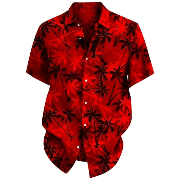 Uooqdmx Hawaiian Shirt for Men Going Out Tops Summer Beach Shirt Casual Short Sleeved Overcoat Loose Casual Shirts for Men Red 4XL