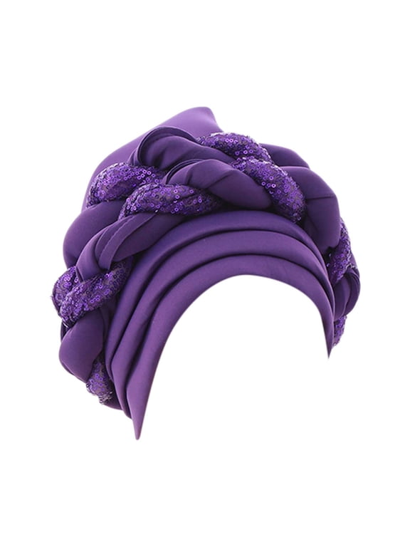 Head Wraps for Women, Turbans for Women, African Head Wraps for Black Women, Muslim Ruffle Cancer Wrap Cap Sleep Caps Satin Lined Hair Bonnets, Beanie, Purple One Size